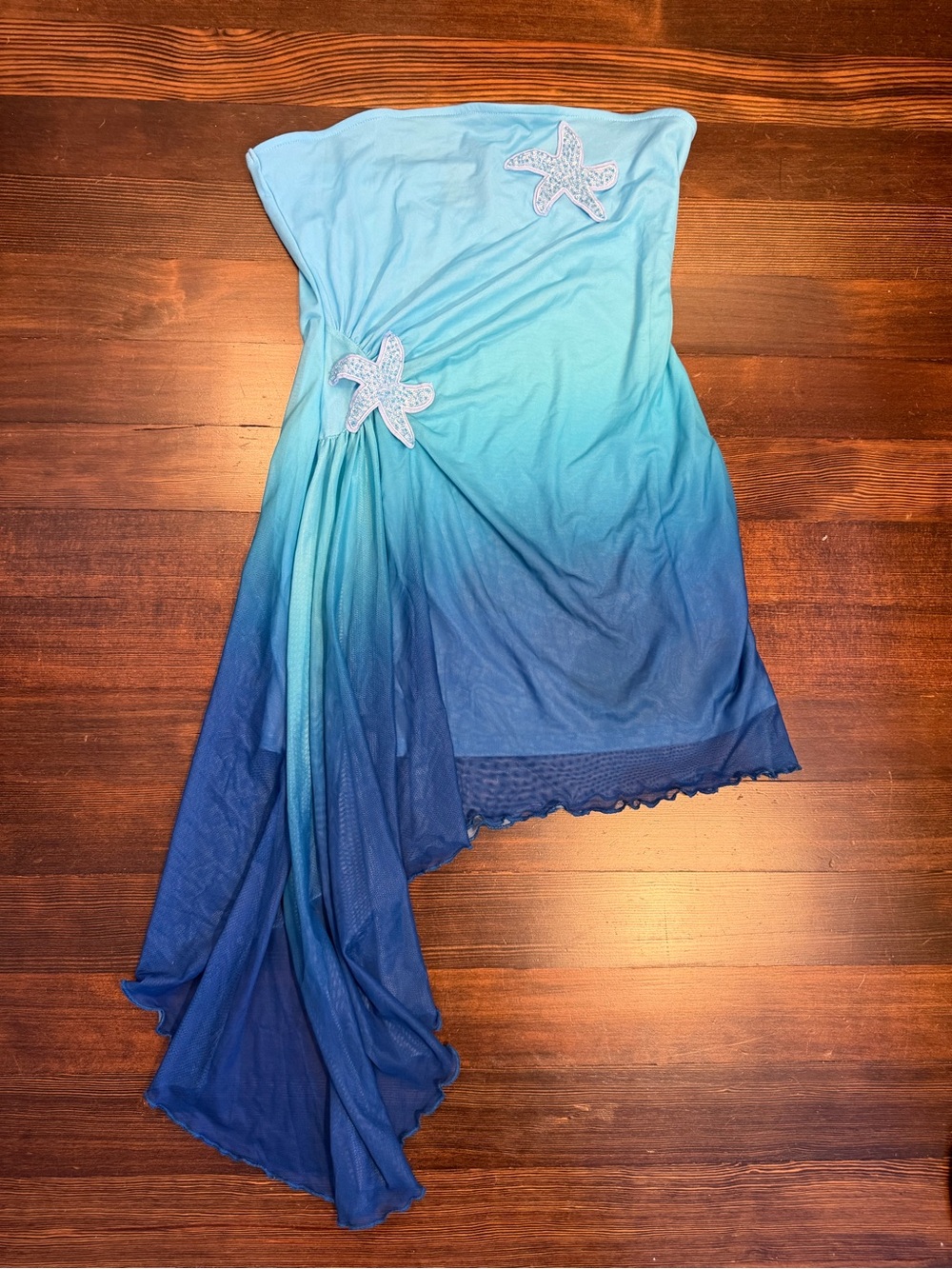 SHEIN Blue Ombré Starfish Strapless Asymmetrical Mesh Mini Dress XL